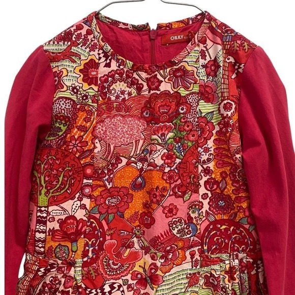 Oilily Red Roses Floral Print Ditzy Cottagecore Prairie Long Sleeve Dress - Picture 2 of 8